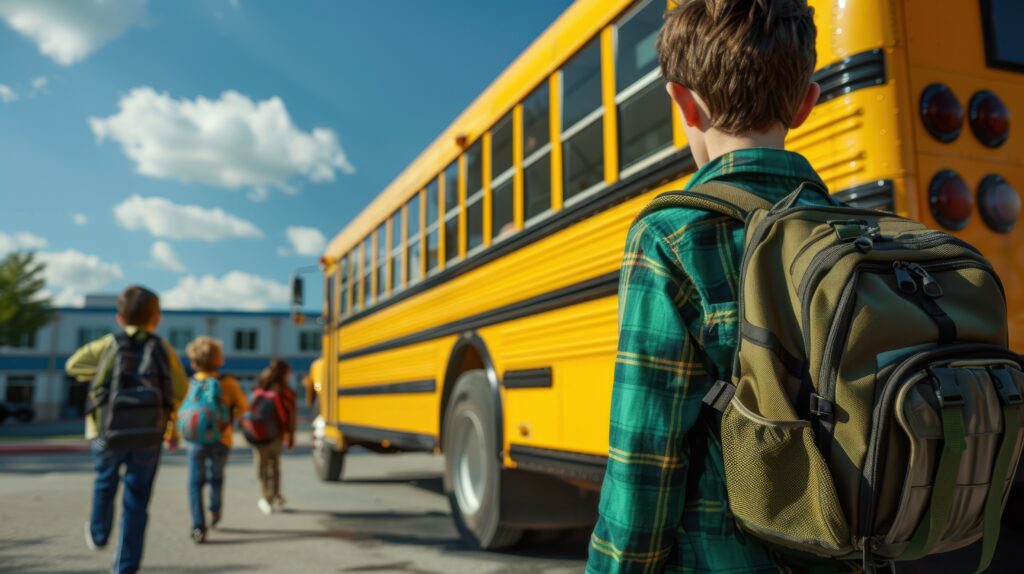 Children approaching a school bus