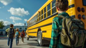 Children approaching a school bus